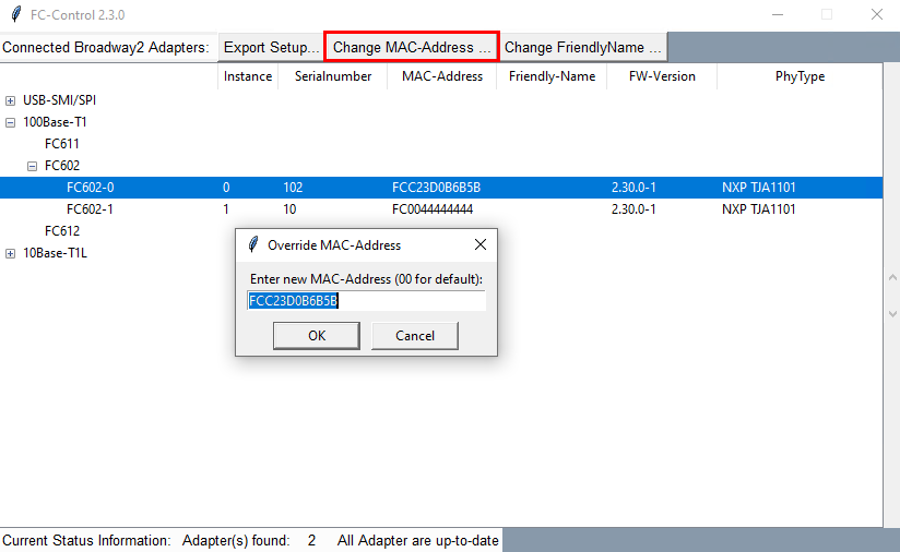 Change MAC Address dialog