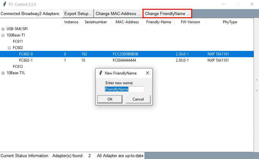 Change Friendly Name dialog