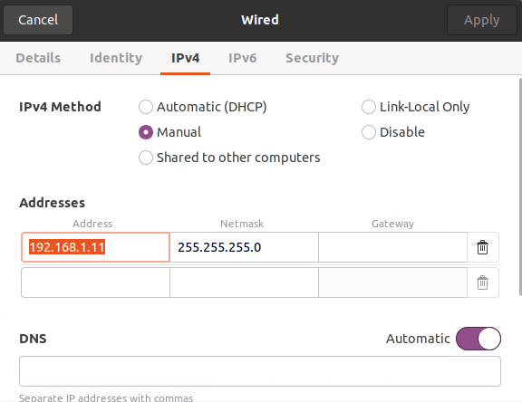 Set IP address in GUI