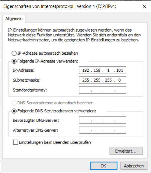 Set IP address and Subnet mask